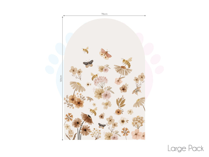 Extra Large Garden Arch Wall Decals With Beige And Pink Floral Pattern On White Background