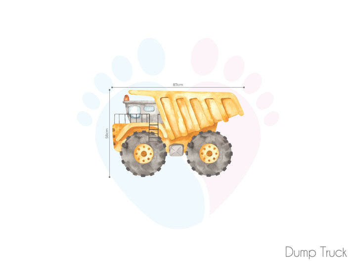 Close-up Gigantic Construction Wall Sticker Featuring a Dump Truck Front End Design