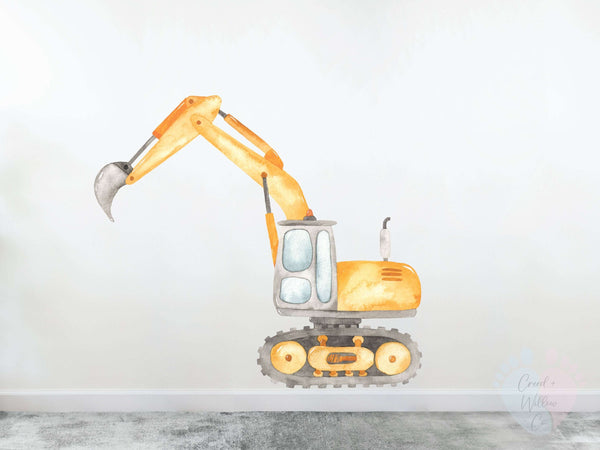 Gigantic Construction Wall Sticker Featuring Yellow Dump Truck On White Background