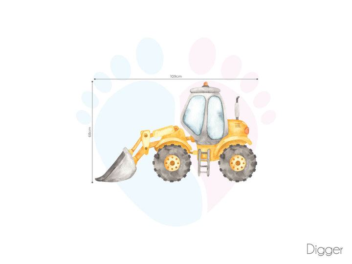 Gigantic Construction Wall Sticker Of a Yellow Tractor With Shovel Front