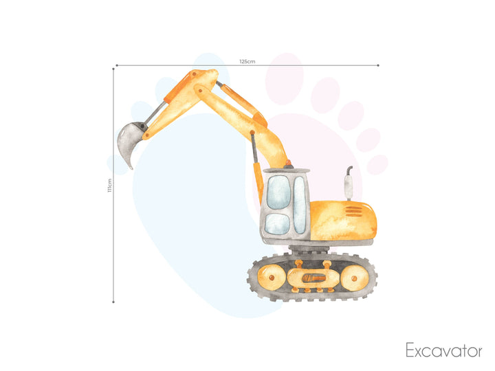 Gigantic Construction Wall Sticker Featuring a Detailed Drawing Of a Digger Machine