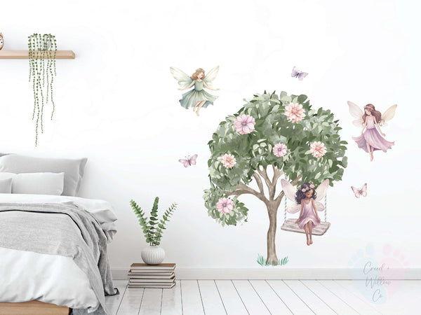 Girls Fairy Wall Stickers In Bedroom With Floral And Fairy Mural Design