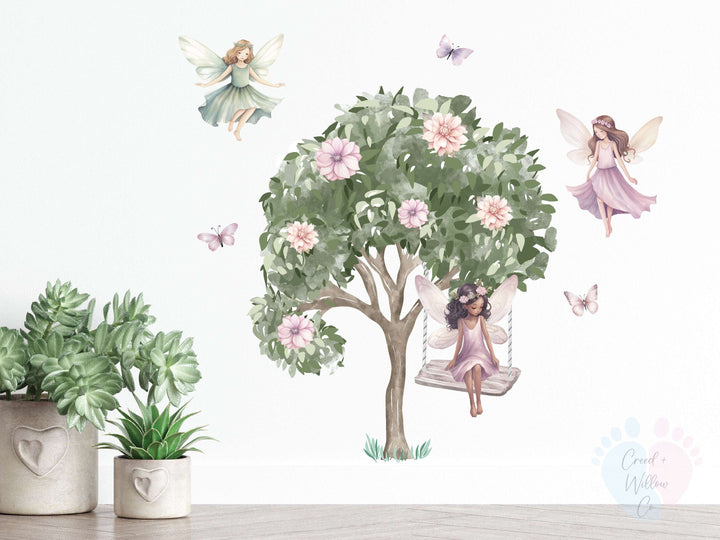 Girls Fairy Wall Sticker Featuring a Fairy Sitting On a Swing For Children’s Room Decor