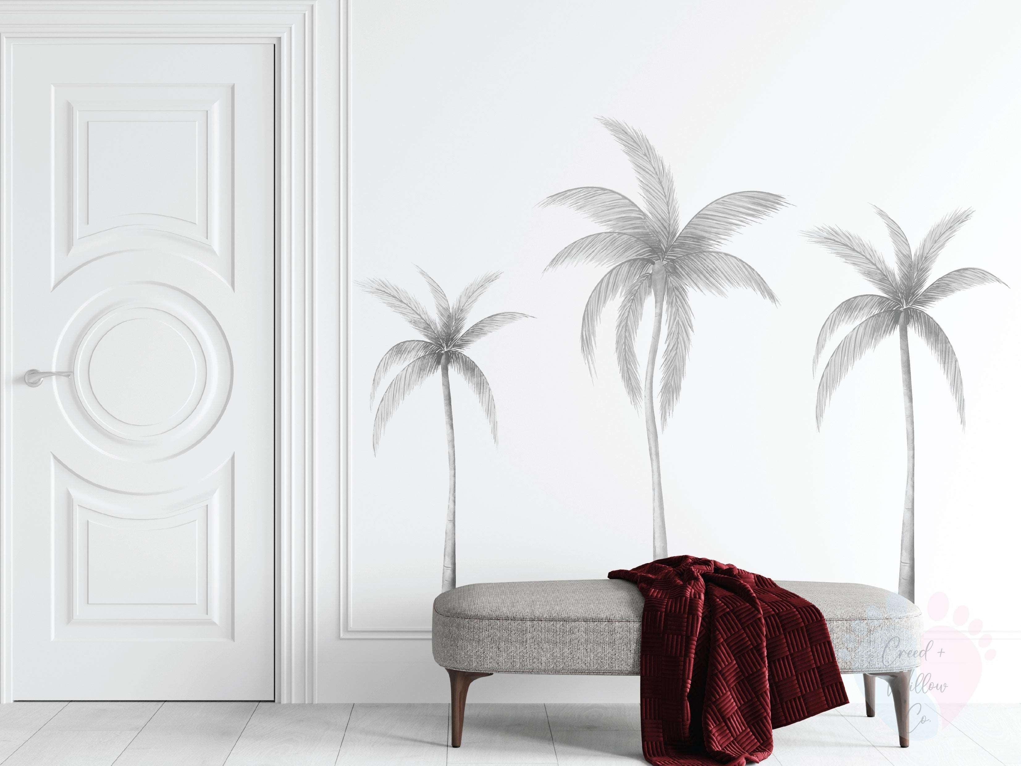 Grey Palm Tree Wall Decal Set | Peelable Fabric Tropical Decor for ...
