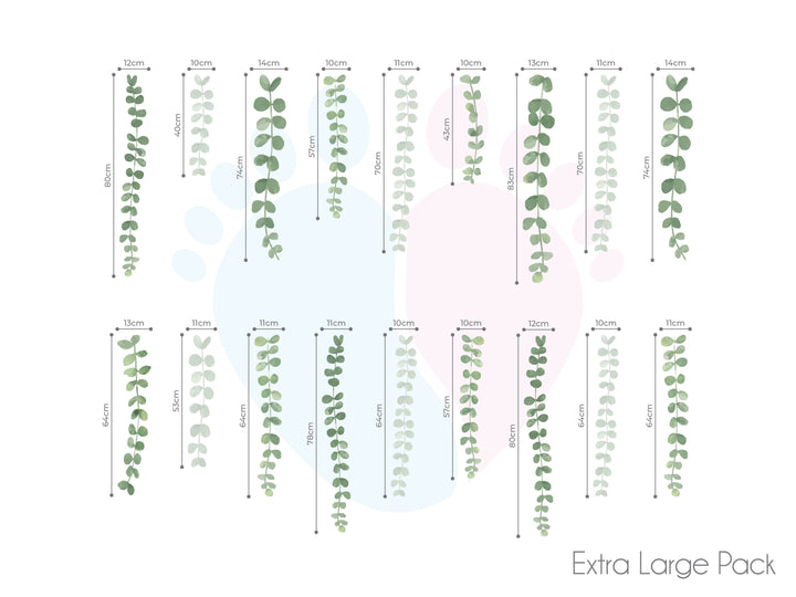 Hanging Vine Wall Decals Pack Featuring Various Plants On a Long Stem Diagram