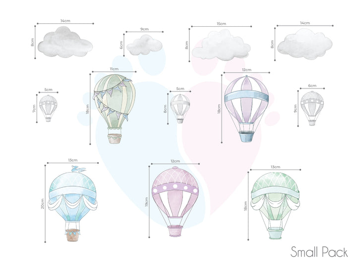 Colorful Hot Air Balloon Wall Stickers Soaring Among Fluffy White Clouds