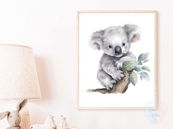 Koala Bear Sitting On a Branch - Koala Wall Print On Archival Canvas Paper