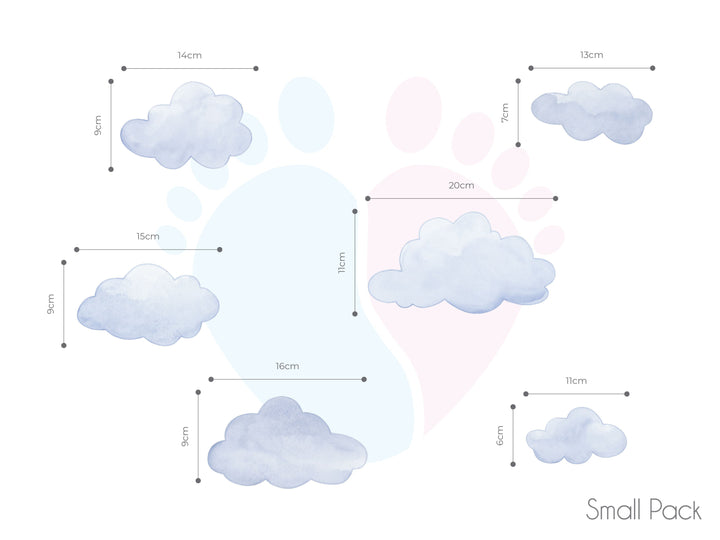 Close-up Of Light Blue Cloud Wall Sticker Diagram With a Foot, Size Pack Included