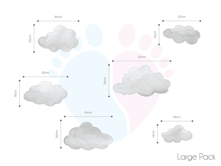 Light Grey Cloud Wall Stickers - Large Pack - Sticker Australia