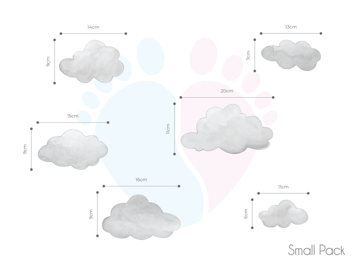 Light Grey Cloud Wall Stickers With Foot And Footprint Diagram For Nursery Decor