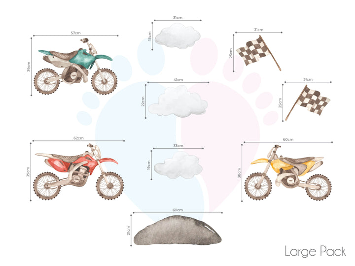 Motorbike Wall Stickers Featuring Animals And Tracks Decals With a Dirt Pile Theme