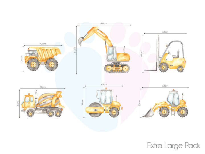 Colorful Construction Truck Wall Decals For Kids’ Room Decor