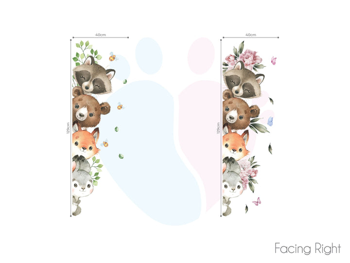 Peekaboo Woodland Animal Wall Decals With Pink Florals For Nursery Decor