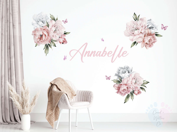 Peony Floral Wall Decals, Custom-designed Vinyl Stickers For Living Space Decoration