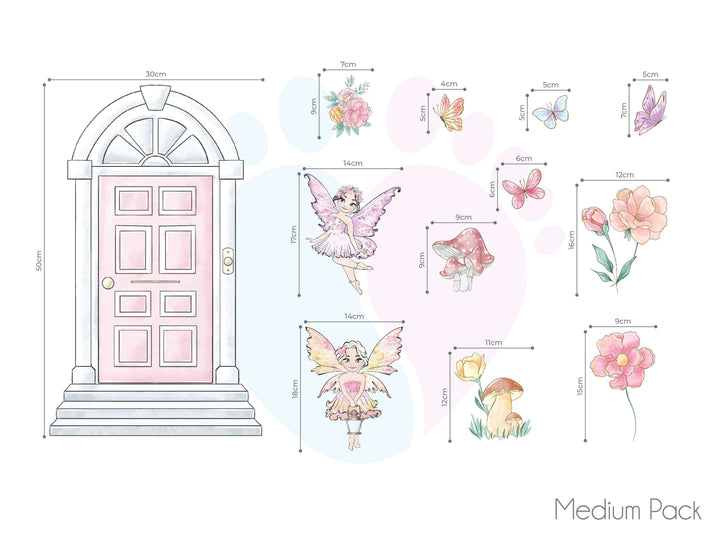 Pink Fairy Door Wall Decals With Measurements Detail On Door And Flowers