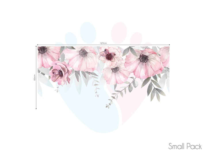 Pink Floral Border Wall Stickers Showcasing a Pink Flower Design On White Background