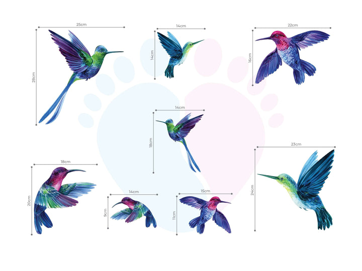 Purple Humming Birds Spreading Wings In Sky - Purple Bird Wall Stickers