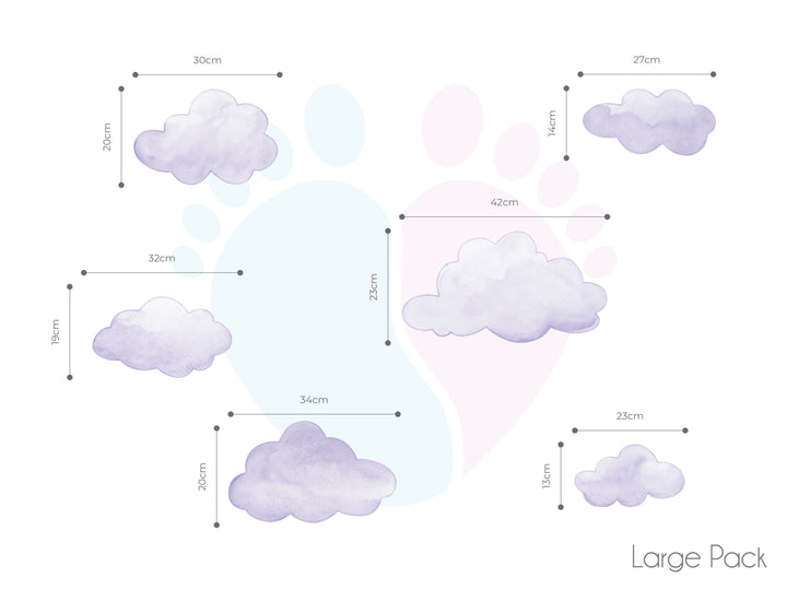 Purple Cloud Wall Decals Featuring a White Cloud Against a Blue Sky Background