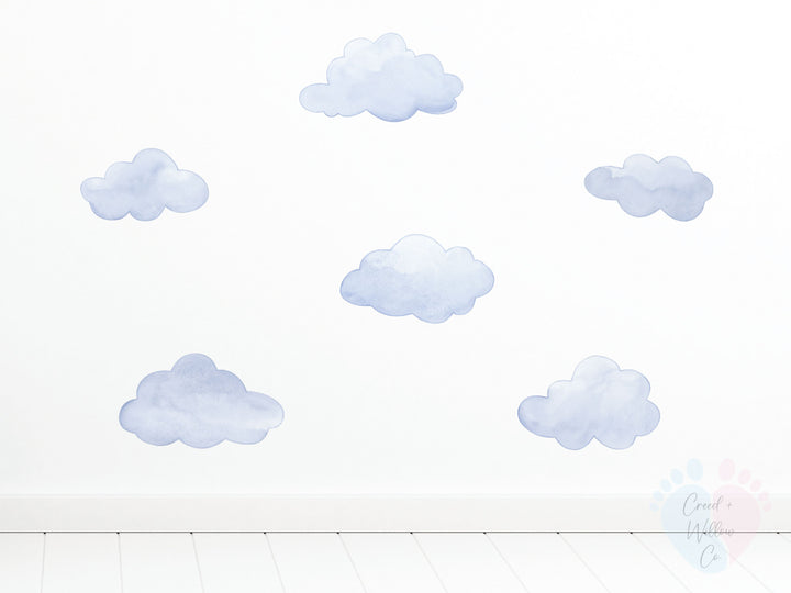 removable fabric wall decal featuring soft blue clouds for rental-safe decorating