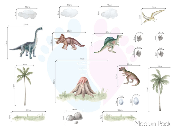 Removable Dinosaur Wall Decals Featuring Dinosaurs, Palm Trees, And Grass Patches