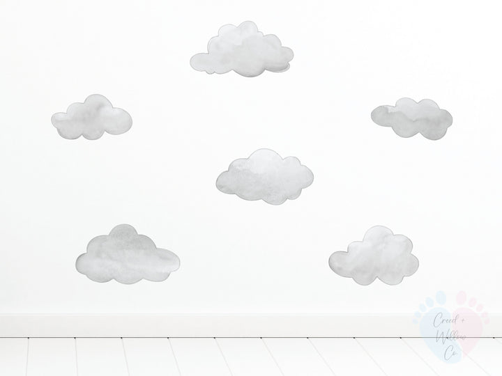 removable nursery wall decal with calming grey clouds on fabric vinyl