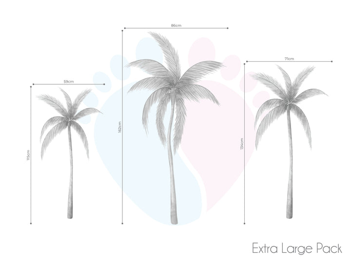 Three Sizes Of Removable Grey Palm Tree Wall Decals Displayed