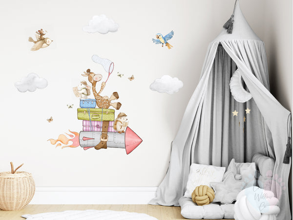 safari adventure animal wall decal with lion giraffe zebra and elephant