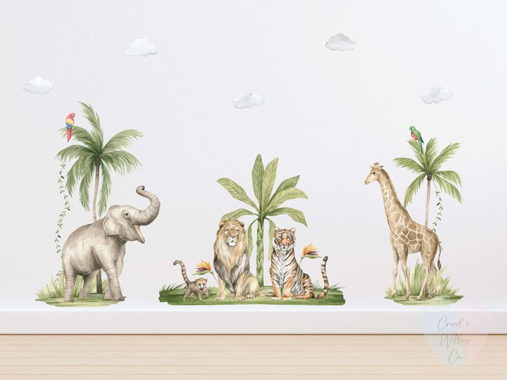 Safari Animal Wall Stickers With Medium Jungle Decals And Grass Patches