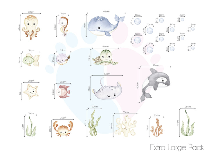 Colorful Sea Creature Wall Stickers Diagram Featuring Various Types Of Marine Life