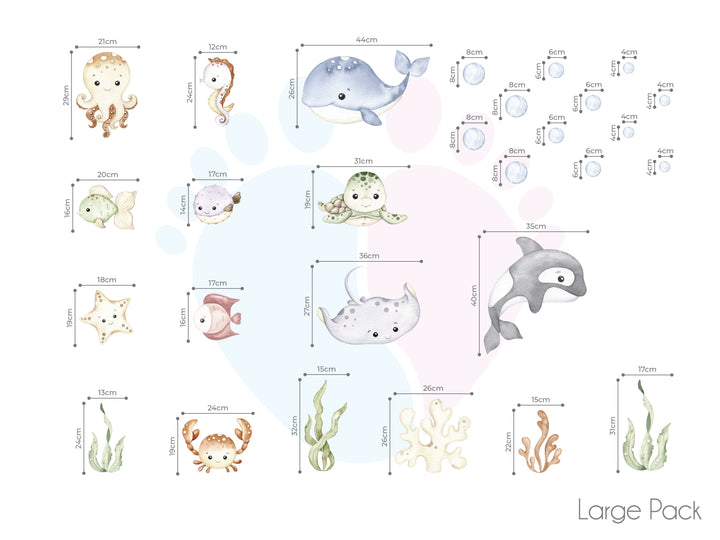 Sea Creature Wall Stickers Showing Types Of Fish And Ocean Animals Diagram