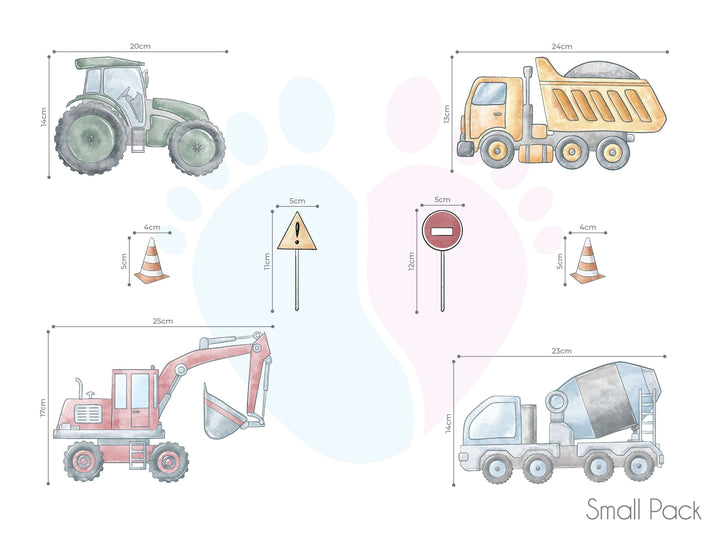 Colorful Construction Wall Decals With Various Trucks And Vehicles For Kids’ Room Decor