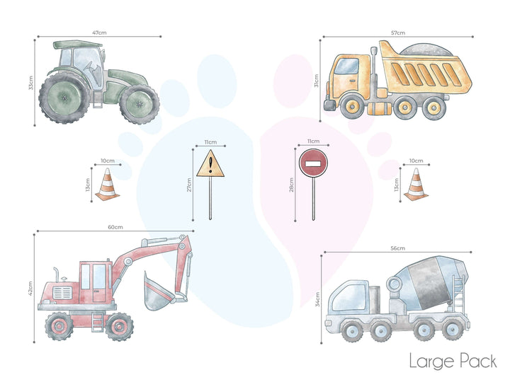 Colorful Construction Vehicles Truck Wall Decals Set For Children’s Room Decor