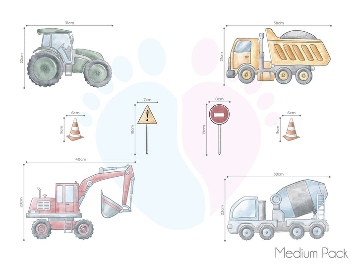 Colorful Construction Wall Decals Set Featuring Trucks And Vehicles For Decorating