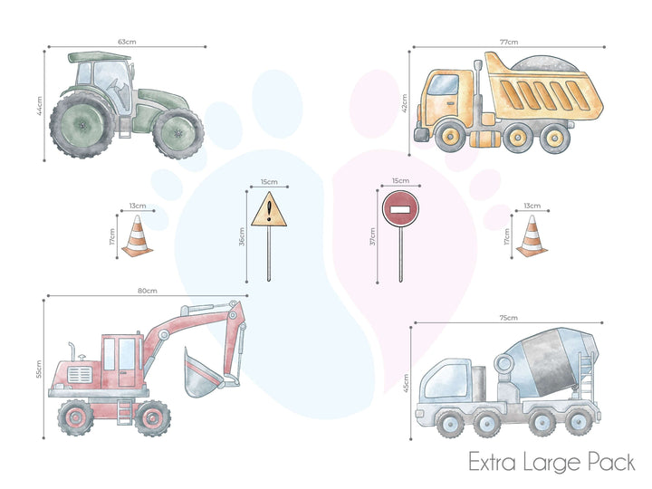 Colorful Construction Wall Decals Featuring Trucks And Vehicles For Decorating