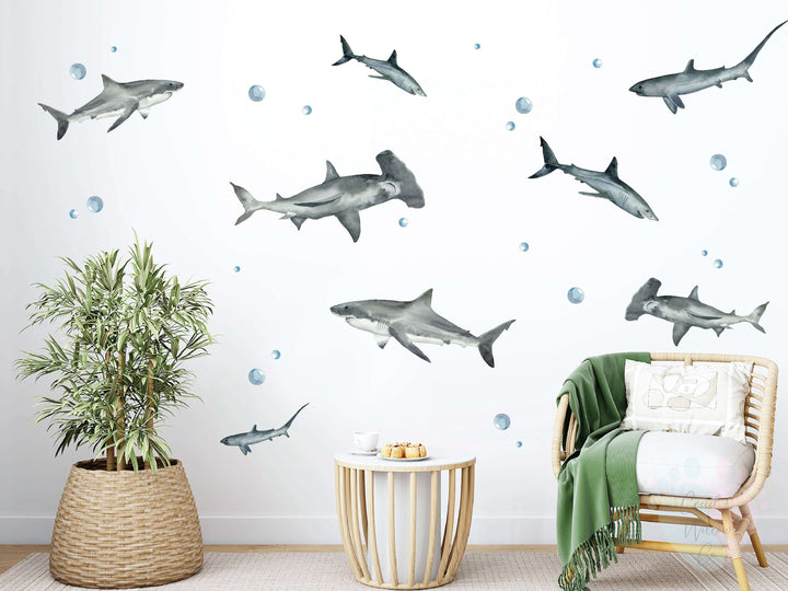 Shark Wall Stickers Featuring a Shark Decal With Bubbles For Home Decor