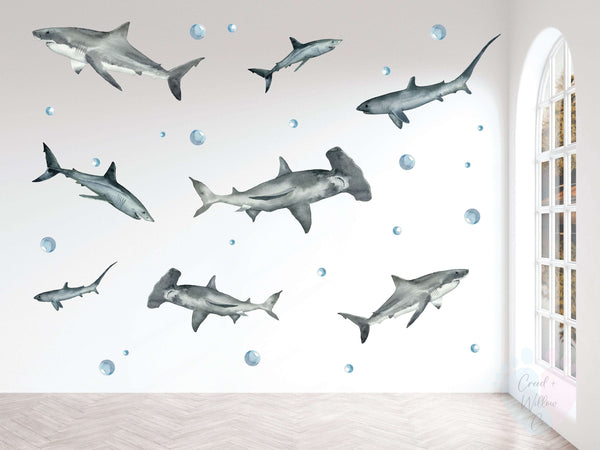 Shark Wall Sticker Featuring a Shark And Bubbles For Home Decor