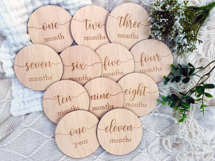 Laser Cut Wood Birth Milestones For Tracking Your Baby’s Monthly Ages From One Month To a Year