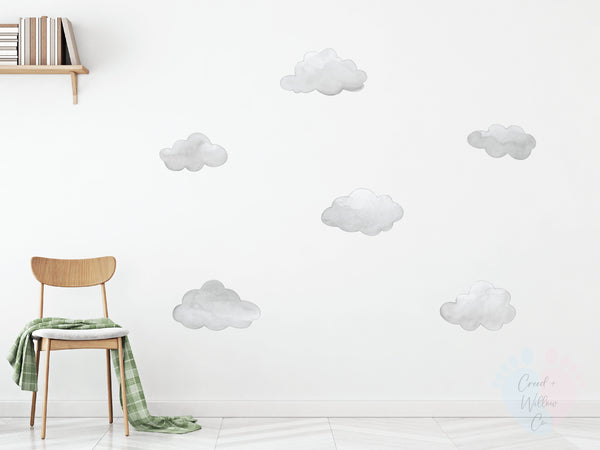 soft grey cloud wall decal in watercolour style for neutral nursery