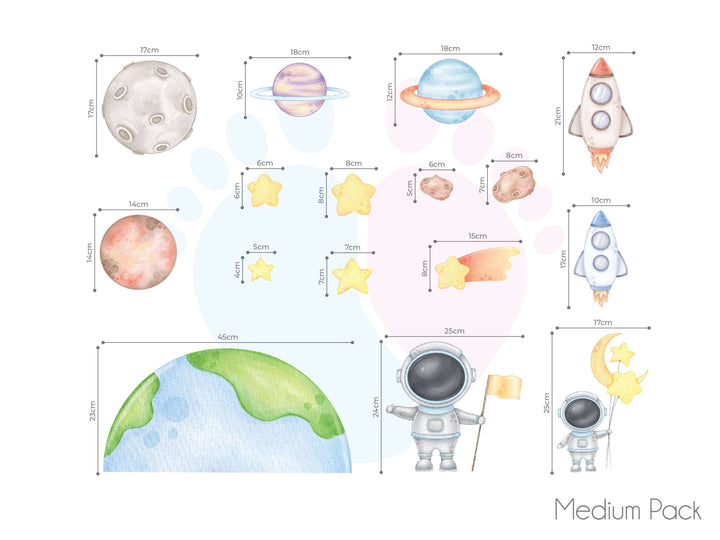 Space Wall Stickers Pack Featuring Planets, Stars, And Shooting Star In Various Sizes