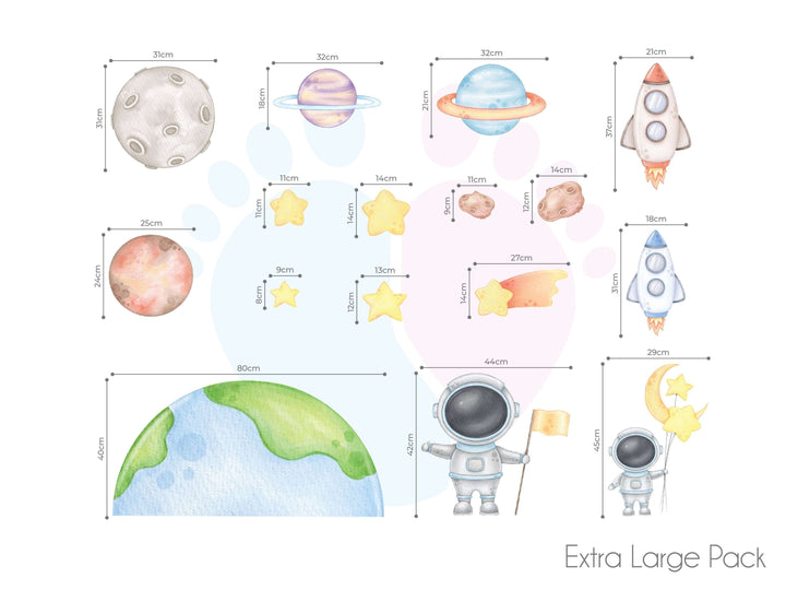 Space Wall Stickers Pack Featuring Watercolor Planets, Stars, And Shooting Star