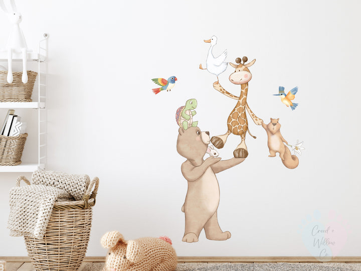 removable nursery wall decal featuring safari animals in tall stacking layout