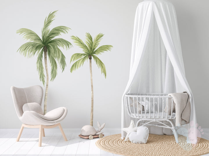 tall forest tree wall decal for nursery with soft green leaves