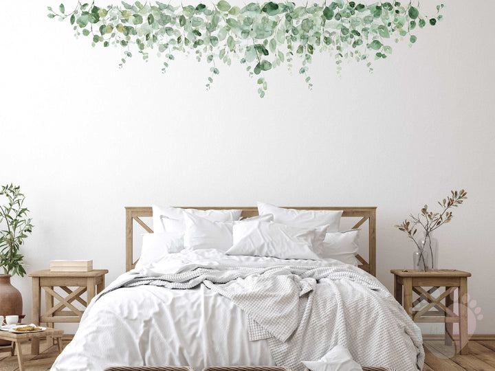 trailing greenery wall decal set with eucalyptus vines and sage sprigs
