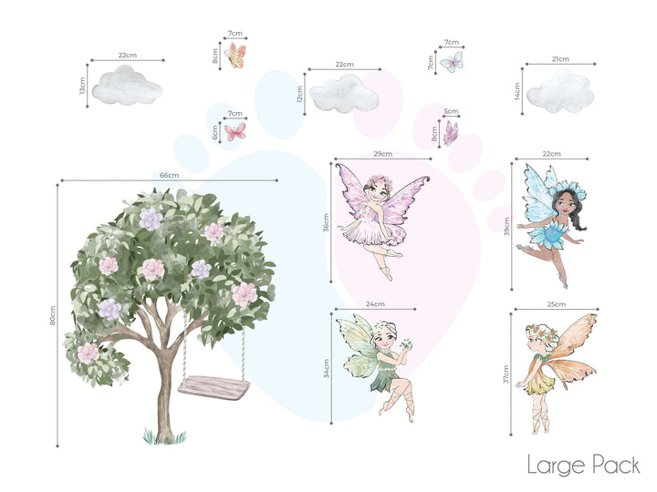 Tree Fairy Wall Stickers With Graceful Butterflies In Assorted Sizes