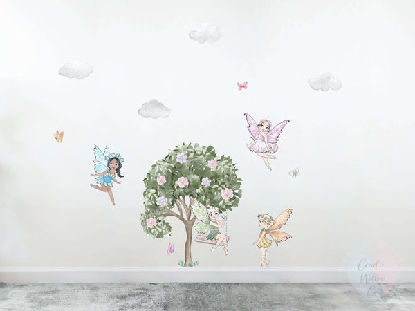 Tree Fairy Wall Stickers With Graceful Butterflies In Decal Design On Tree