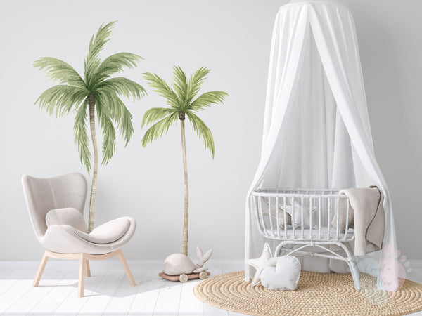 Cozy Baby Room With Crib And Palm Tree Wall Decals, Size Pack Included