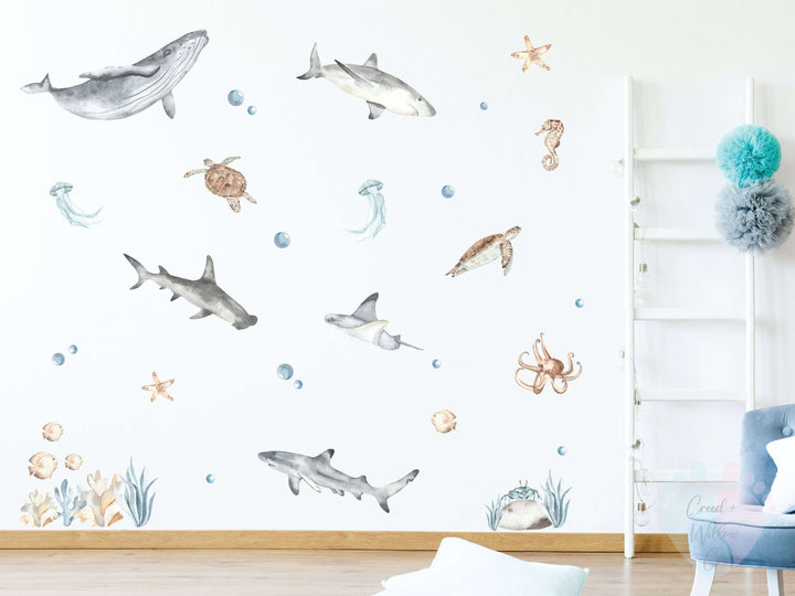 Under The Sea Wall Decals Featuring Dolphins And Sea Animals Mural