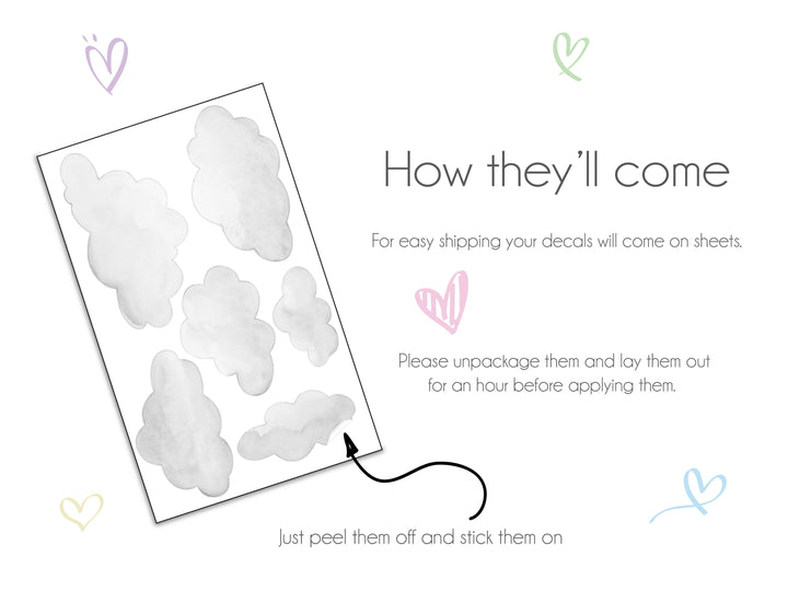 Pack Includes White Cloud Wall Stickers Featuring a Watercolor Painting With ’how They Come’