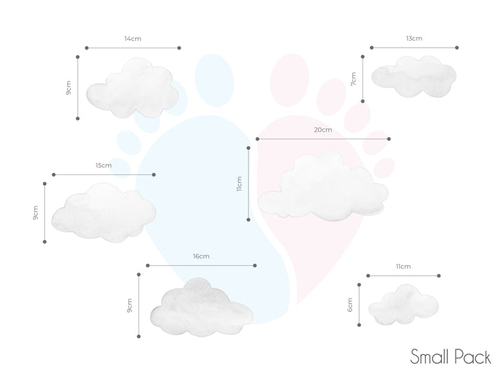 Pack Includes White Cloud Wall Stickers With Baby Foot And Cloud Diagram