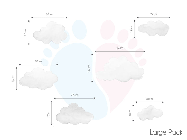 Pack Includes White Cloud Wall Stickers With a Cute Paw Print Design